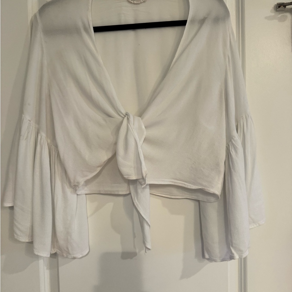 Crop top tie closure and bell sleeves